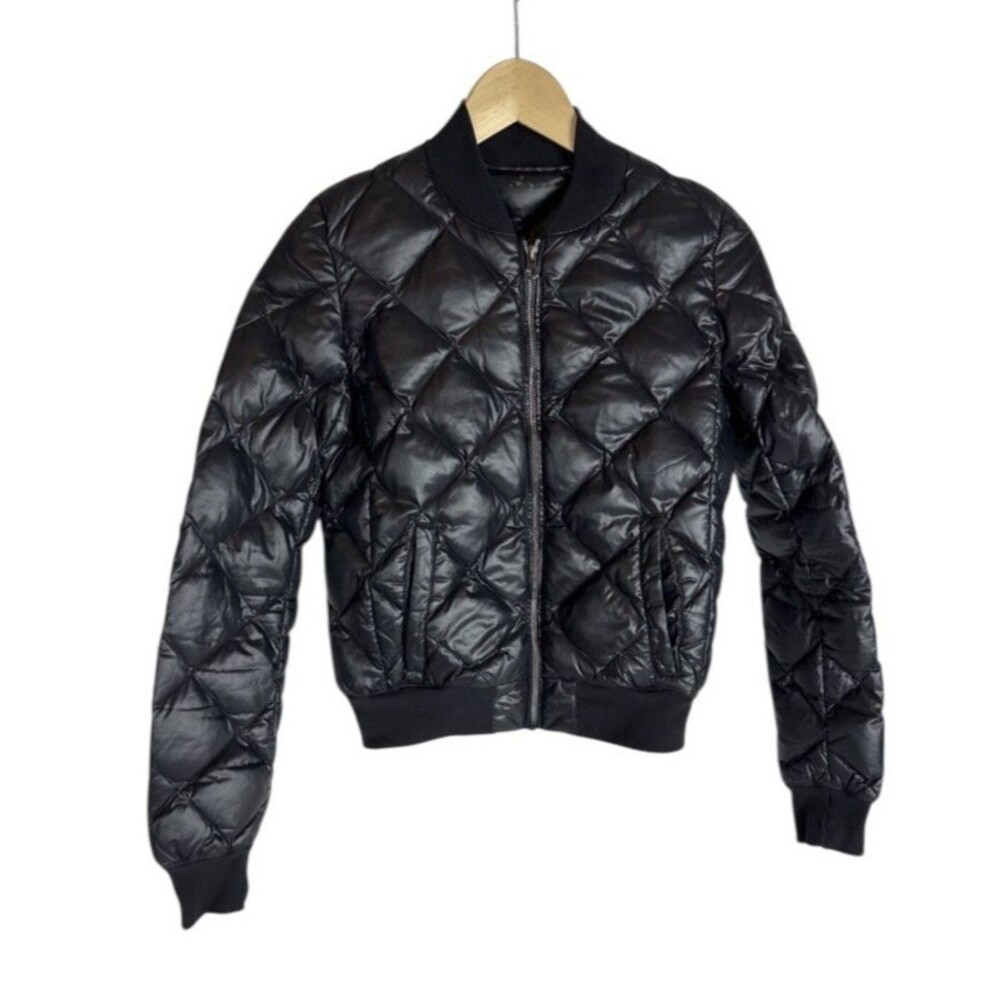 Alo Yoga Black Quilted Down Puffer Bomber Jacket Full Zip Womens Size Medium